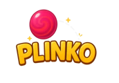 Plinko game logo: a glossy pink ball above bold yellow PLINKO lettering